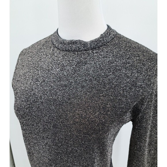 Zara Knit Size Large Black Gold Metallic Cropped Scalloped Pullover Sweater - Picture 2 of 7